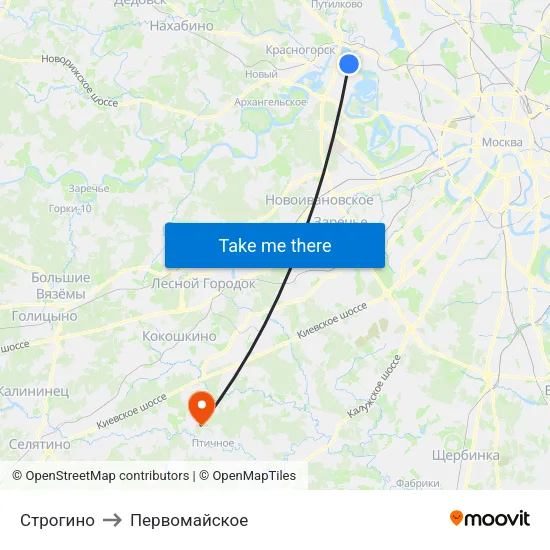 Строгино to Первомайское map