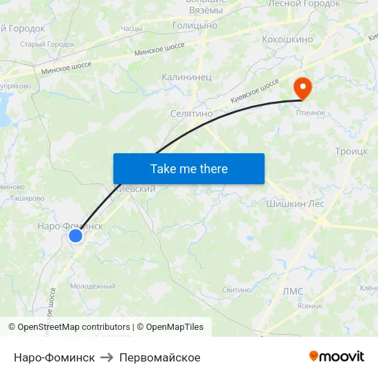 Наро-Фоминск to Первомайское map