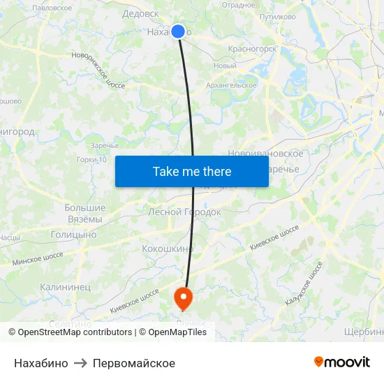 Нахабино to Первомайское map