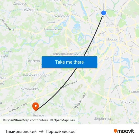 Тимирязевский to Первомайское map