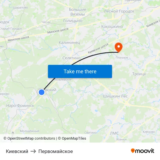 Киевский to Первомайское map