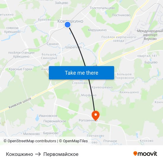 Кокошкино to Первомайское map