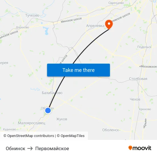 Обнинск to Первомайское map