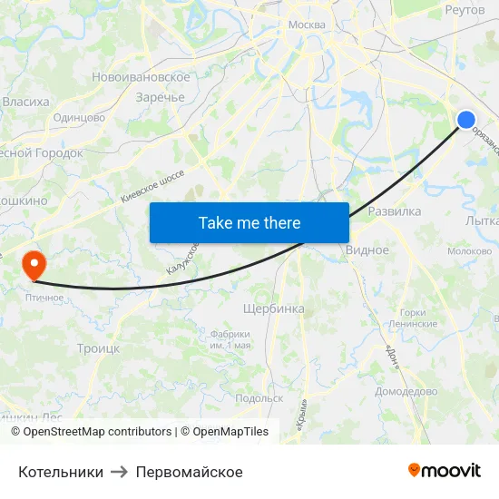 Котельники to Первомайское map