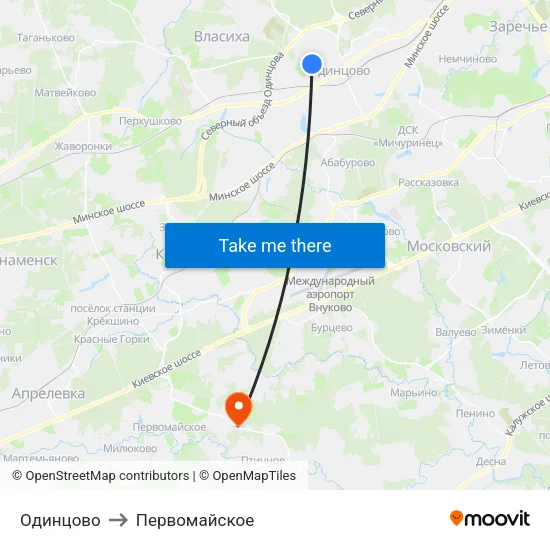 Одинцово to Первомайское map
