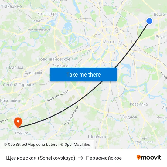 Щелковская (Schelkovskaya) to Первомайское map