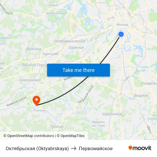 Октябрьская (Oktyabrskaya) to Первомайское map