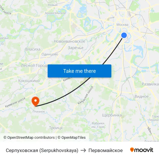 Серпуховская (Serpukhovskaya) to Первомайское map
