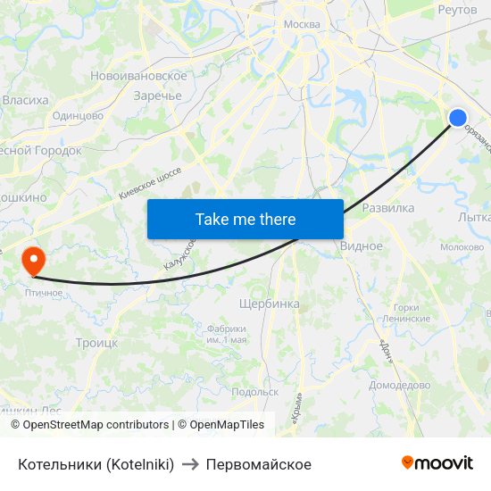 Котельники (Kotelniki) to Первомайское map