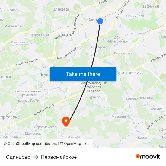 Одинцово to Первомайское map