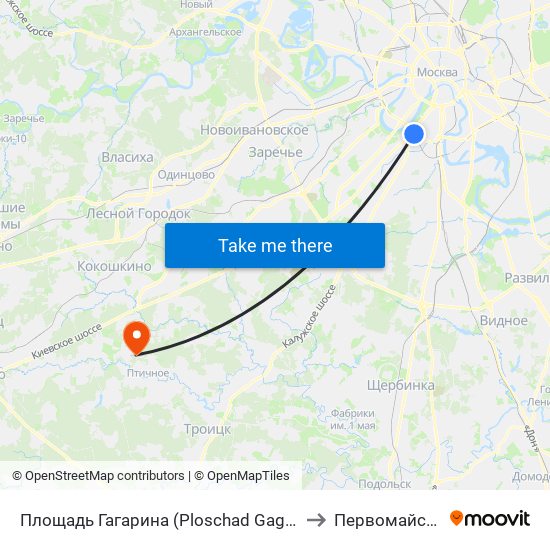 Площадь Гагарина (Ploschad Gagarina) to Первомайское map