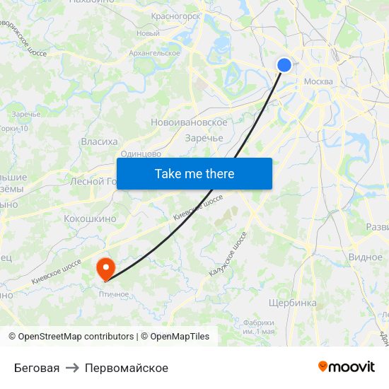 Беговая to Первомайское map