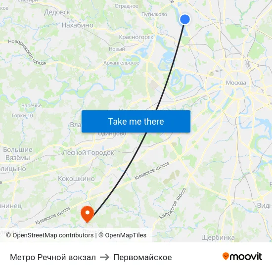 Метро Речной вокзал to Первомайское map