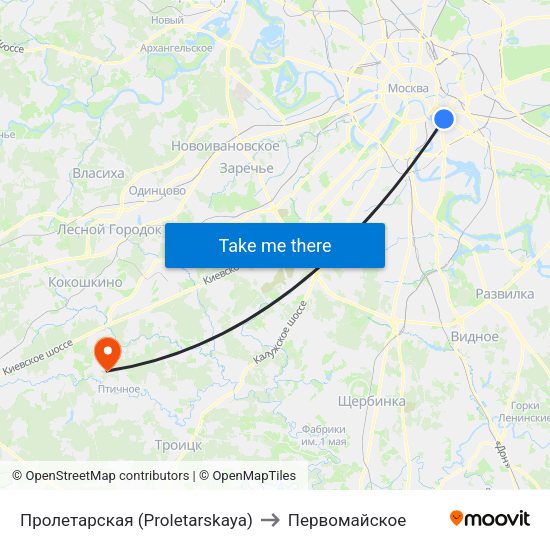 Пролетарская (Proletarskaya) to Первомайское map