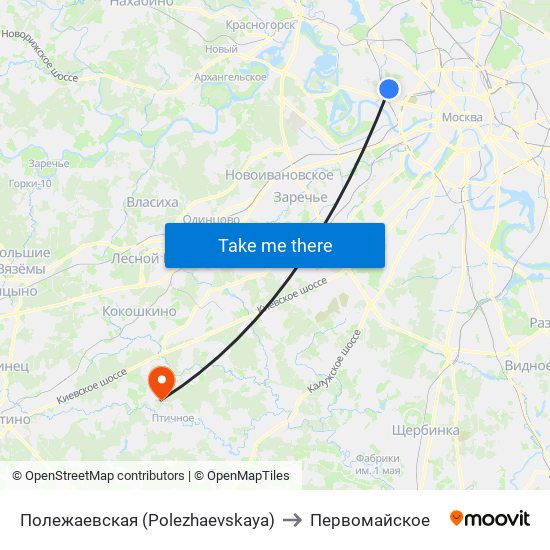 Полежаевская (Polezhaevskaya) to Первомайское map