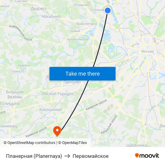 Планерная (Planernaya) to Первомайское map