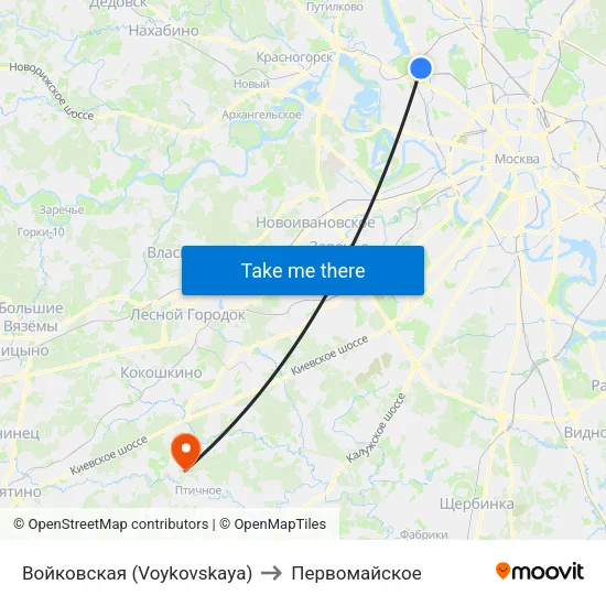 Войковская (Voykovskaya) to Первомайское map
