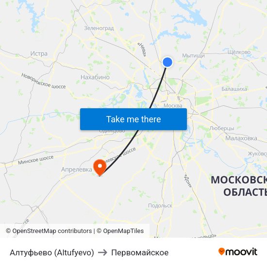 Алтуфьево (Altufyevo) to Первомайское map