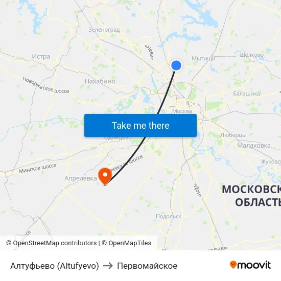 Алтуфьево (Altufyevo) to Первомайское map