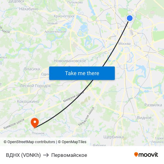 ВДНХ (VDNKh) to Первомайское map