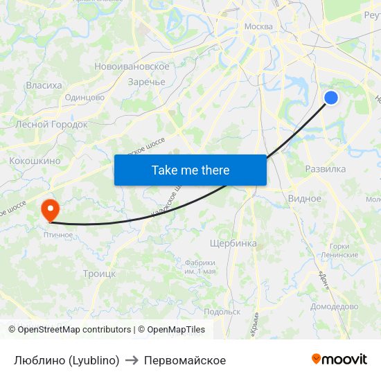 Люблино (Lyublino) to Первомайское map
