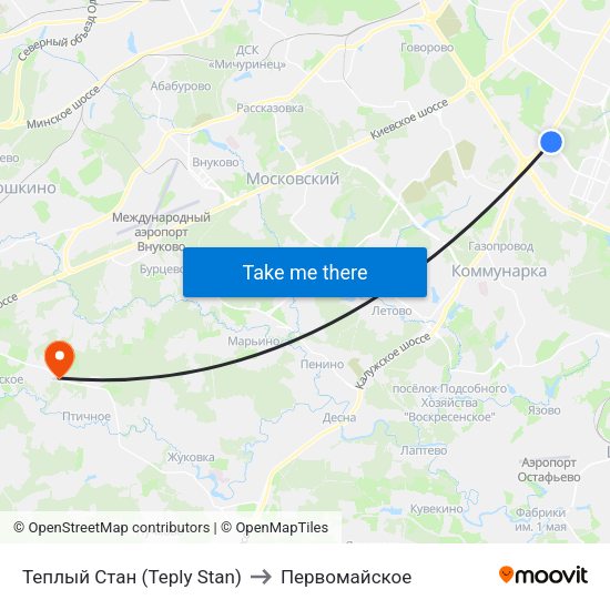 Теплый Стан (Teply Stan) to Первомайское map