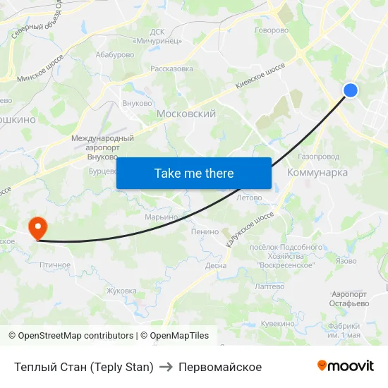Теплый Стан (Teply Stan) to Первомайское map