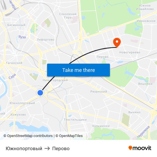 Южнопортовый to Перово map
