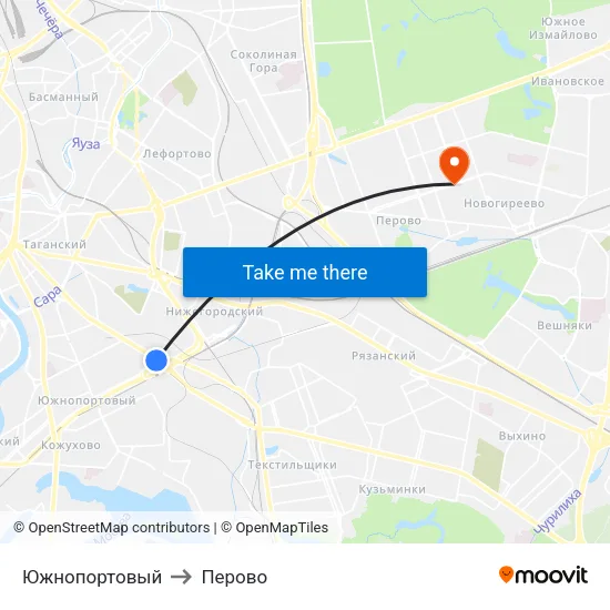Южнопортовый to Перово map