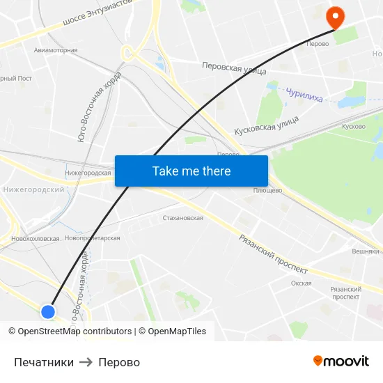 Печатники to Перово map