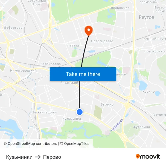Кузьминки to Перово map