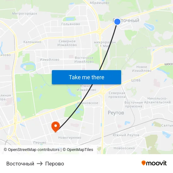 Восточный to Перово map