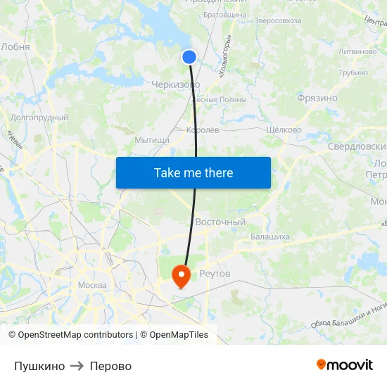 Пушкино to Перово map