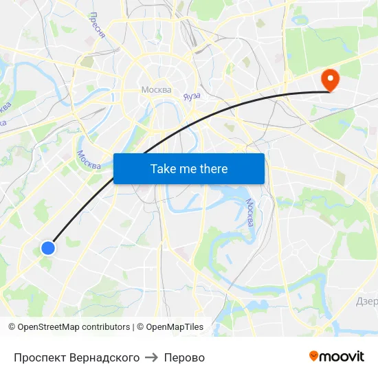 Проспект Вернадского to Перово map