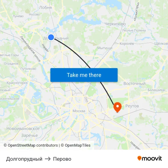 Долгопрудный to Перово map