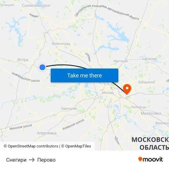 Снегири to Перово map