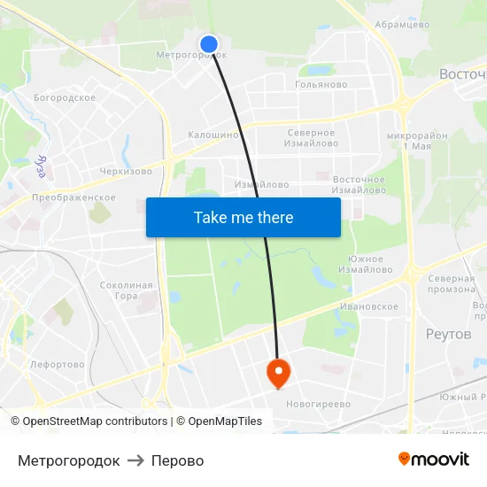 Метрогородок to Перово map