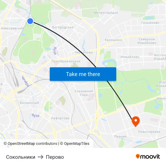 Сокольники to Перово map