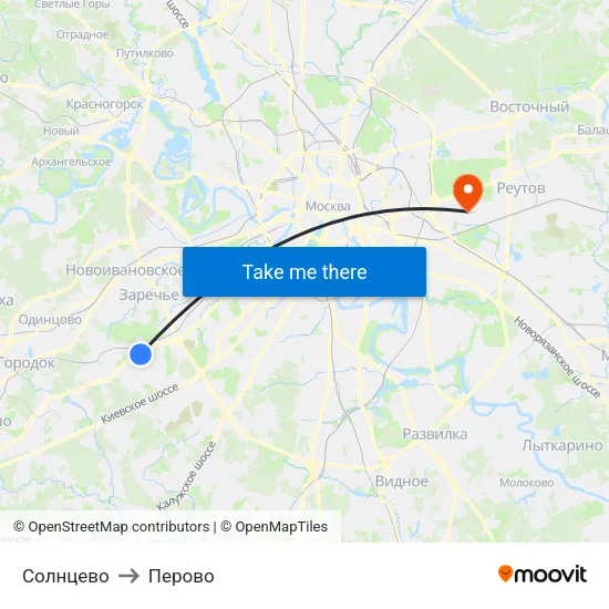 Солнцево to Перово map
