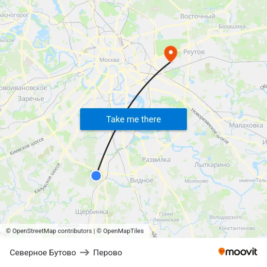 Северное Бутово to Перово map