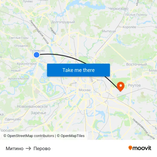 Митино to Перово map