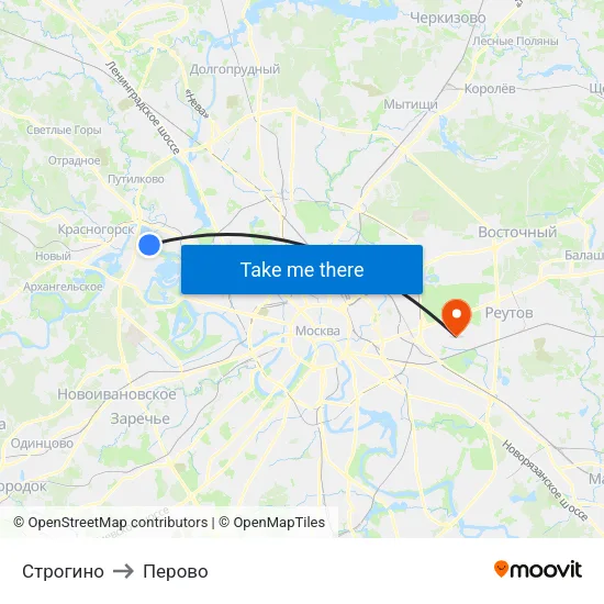 Строгино to Перово map