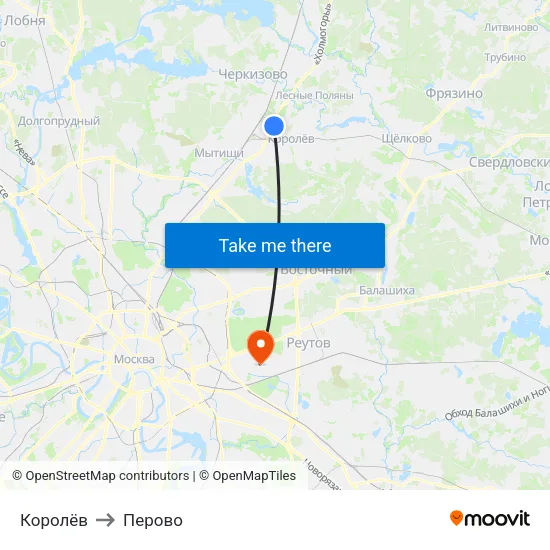 Королёв to Перово map