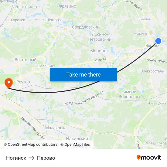 Ногинск to Перово map