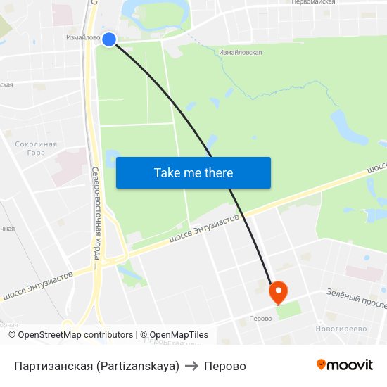 Партизанская (Partizanskaya) to Перово map