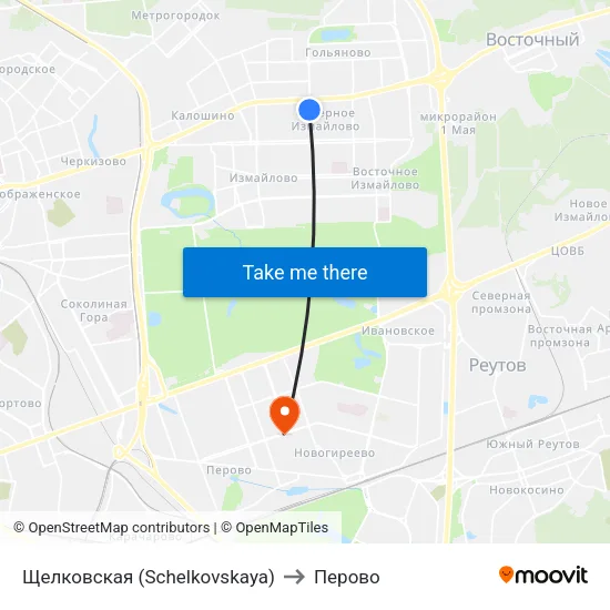 Щелковская (Schelkovskaya) to Перово map