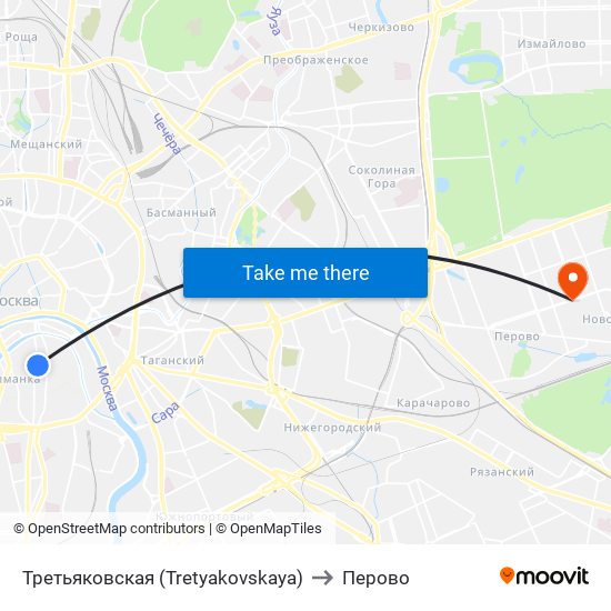 Третьяковская (Tretyakovskaya) to Перово map