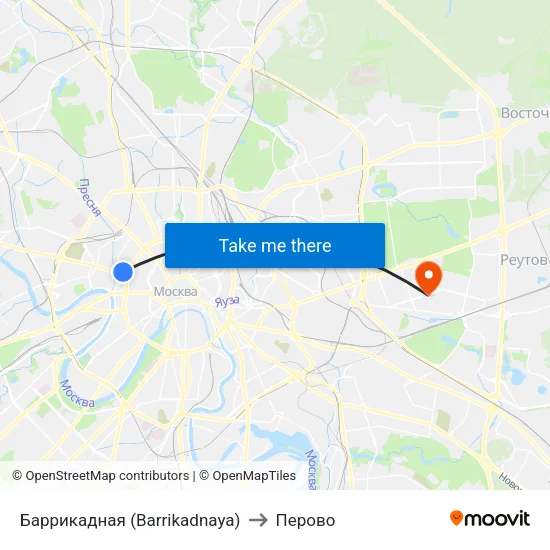 Баррикадная (Barrikadnaya) to Перово map