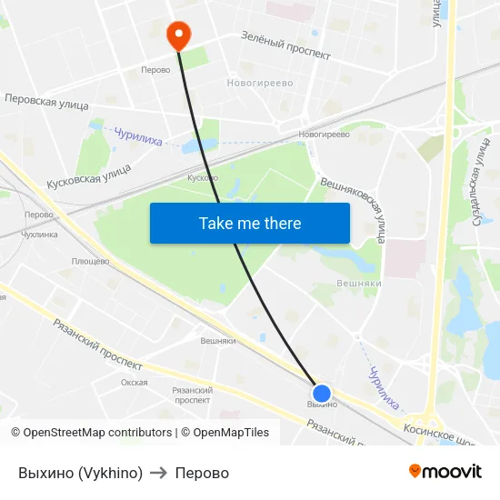 Выхино (Vykhino) to Перово map