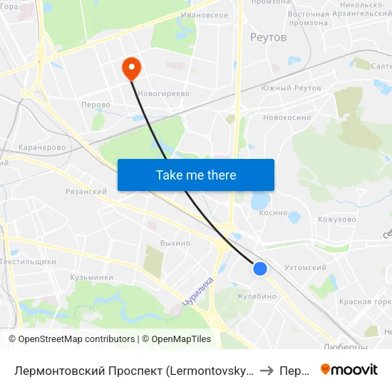 Лермонтовский Проспект (Lermontovsky Prospekt) to Перово map